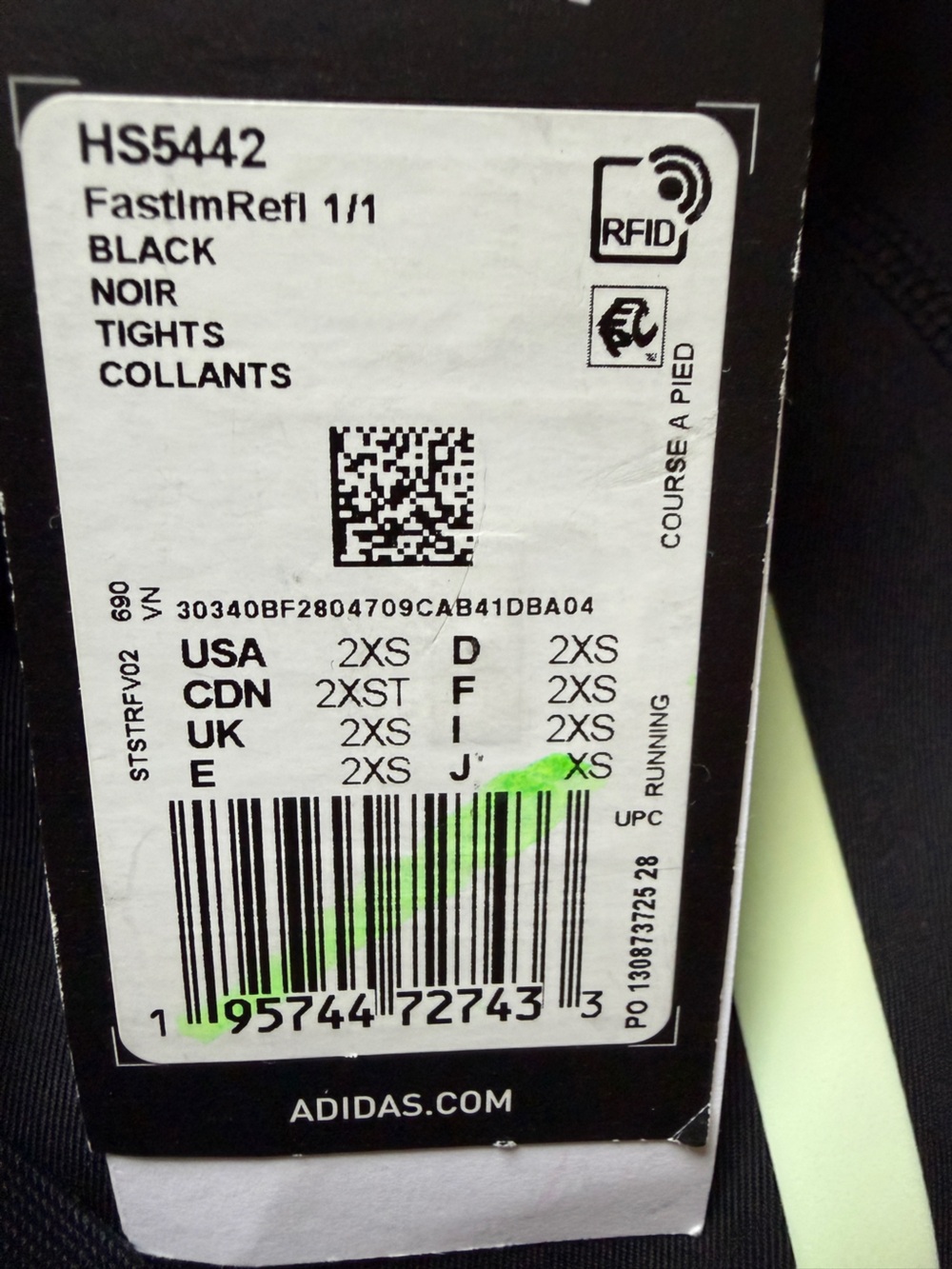 Adidas Fastim Reflective Running Tights Womens 2XS Black Athletic Leggings - Picture 6 of 12